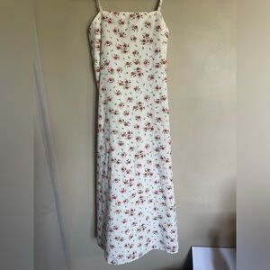 Floral White and Red Maxi Dress